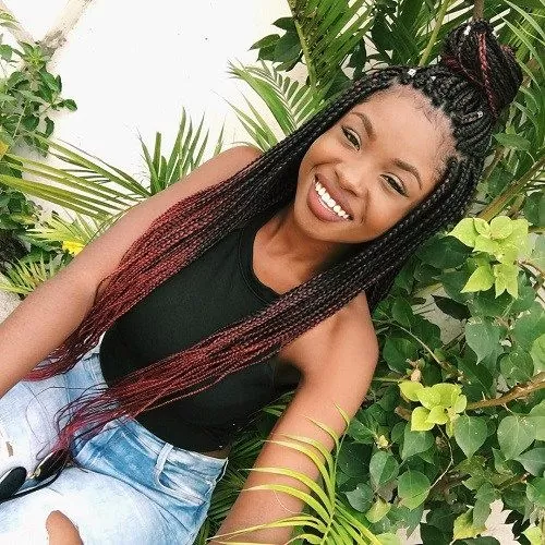 Half Pulled Back Chunky Red Box Braids