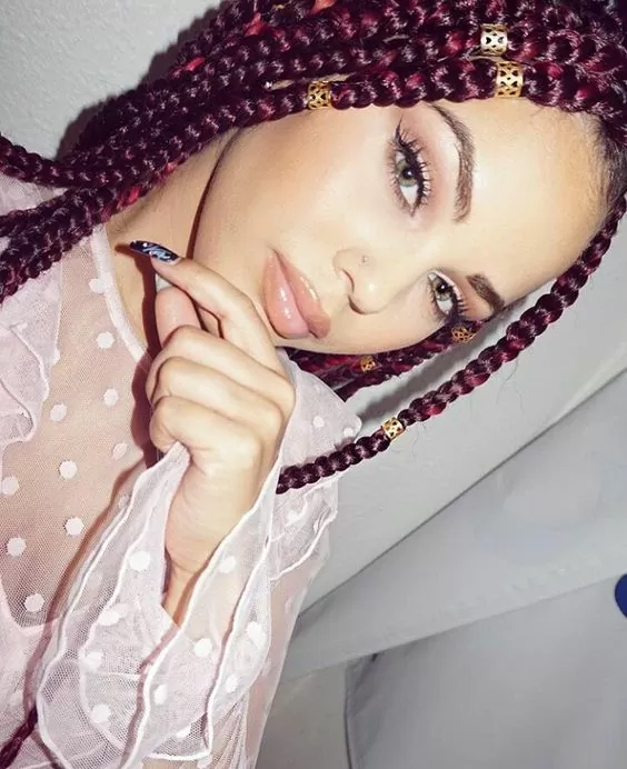 Half Pulled Back Chunky Red Box Braids