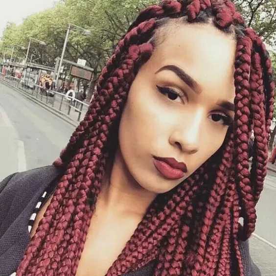 Half Pulled Back Chunky Red Box Braids