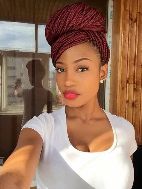 Half Pulled Back Chunky Red Box Braids