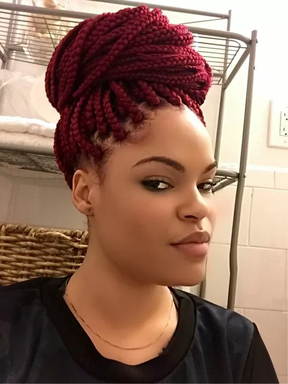 Half Pulled Back Chunky Red Box Braids