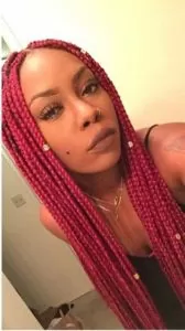 Red Box Braids With Gold Beads