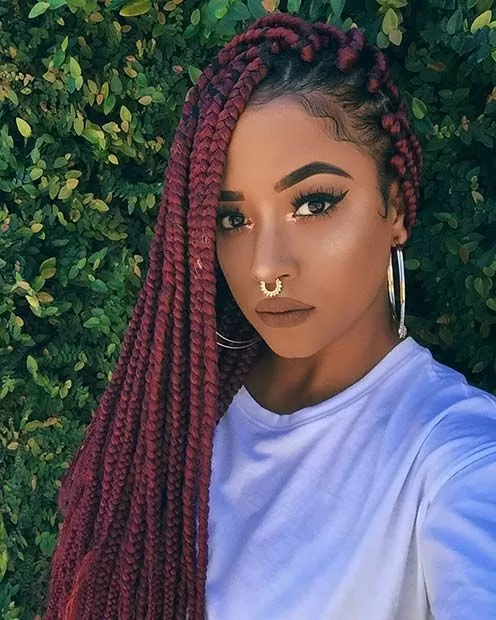 Half Pulled Back Chunky Red Box Braids