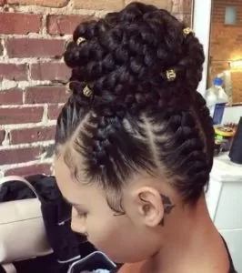Feed In Braids High Bun With Beads