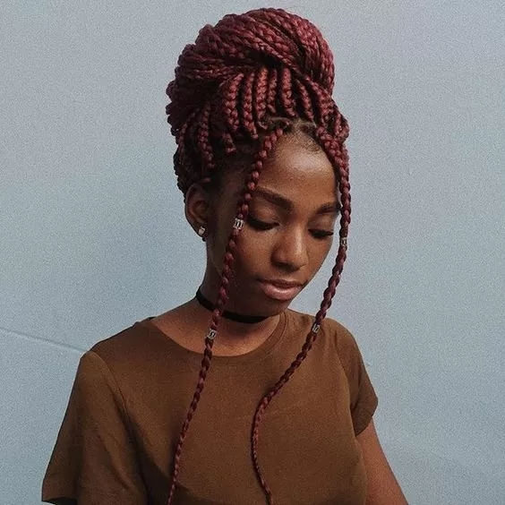Half Pulled Back Chunky Red Box Braids