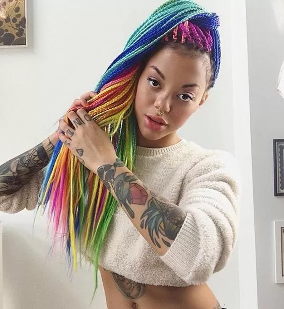 Rainbow Box Braids High Ponytail