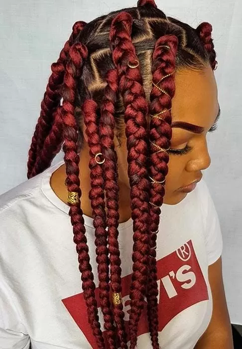 Half Pulled Back Chunky Red Box Braids