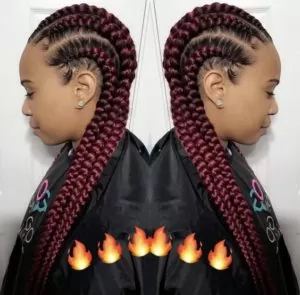 Sleek Red Feed In Cornrows