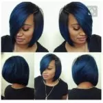 sew in bob with a touch of blue