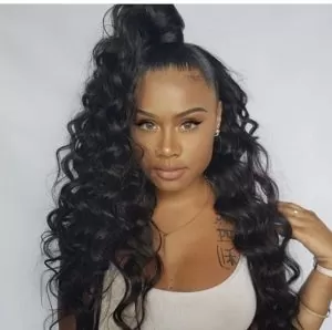 half wig top bun ponytail