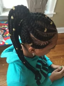 Fishbone Braids High Ponytail With Gold Beads