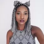 short grey box braids double buns