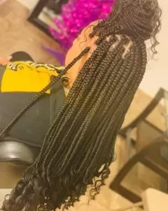 small box braids with curly ends