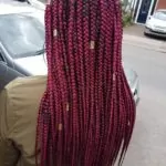 Burgundy Box Braids With Gold Beads
