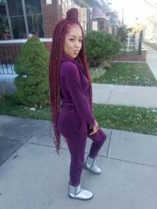 Burgundy Box Braids With Topknot