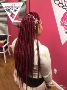 Burgundy Box Braids With Triangle Parts