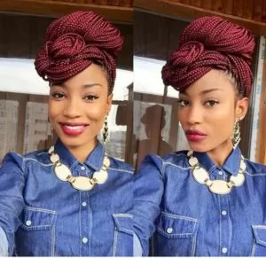 Burgundy Box Braids With Twisted Bangs