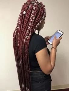 Burgundy Box Braids With White Cord