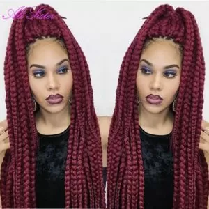 Chunky Burgundy Box Braids High Ponytail
