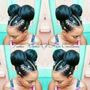 Double Buns With Beaded Cornrows