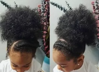 Natural Hairstyles for Black Girls High Puff With Flat Twisted Bangs