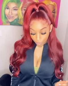 Red Loose Wavy High Ponytail