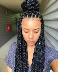 Box Braids Half Up High Bun