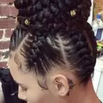Cornrowed High Bun With Gold Beads