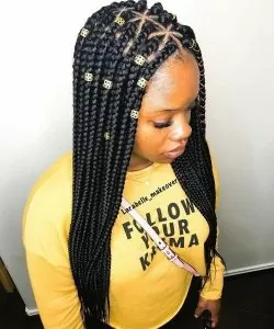 Triangle Part Box Braids With Gold Beads