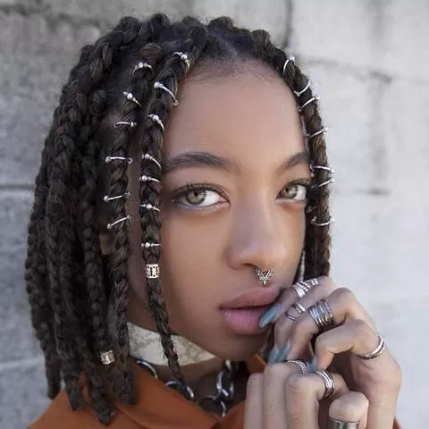 Chunky Red Box Braids With Cord and Beads