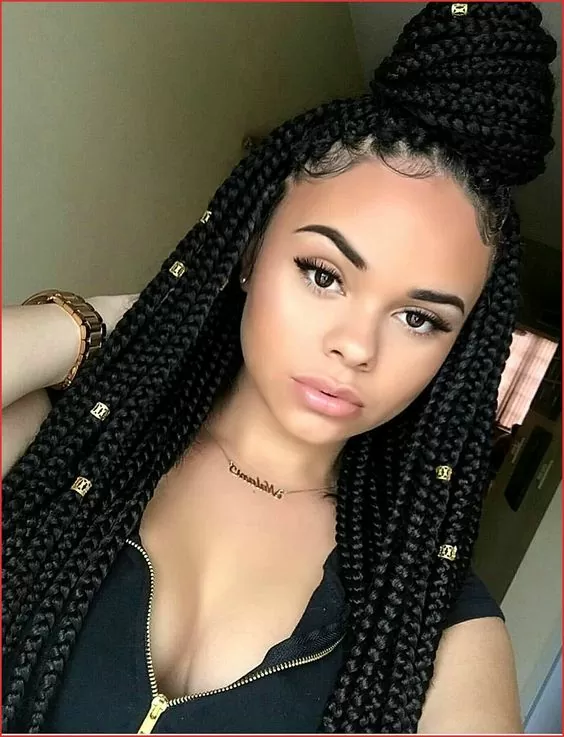 Chunky Red Box Braids With Cord and Beads