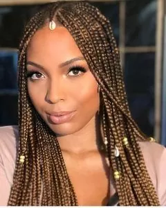 Chunky Red Box Braids With Cord and Beads