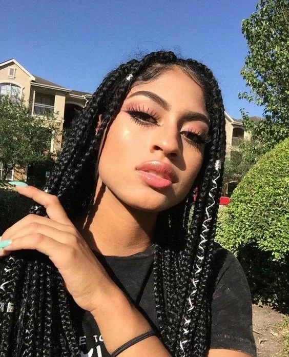 Chunky Red Box Braids With Cord and Beads