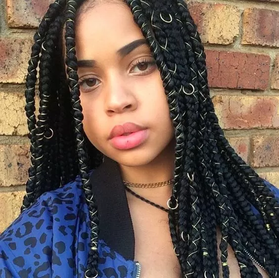 Chunky Red Box Braids With Cord and Beads
