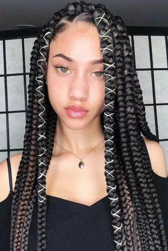 Chunky Red Box Braids With Cord and Beads