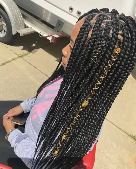 Chunky Red Box Braids With Cord and Beads