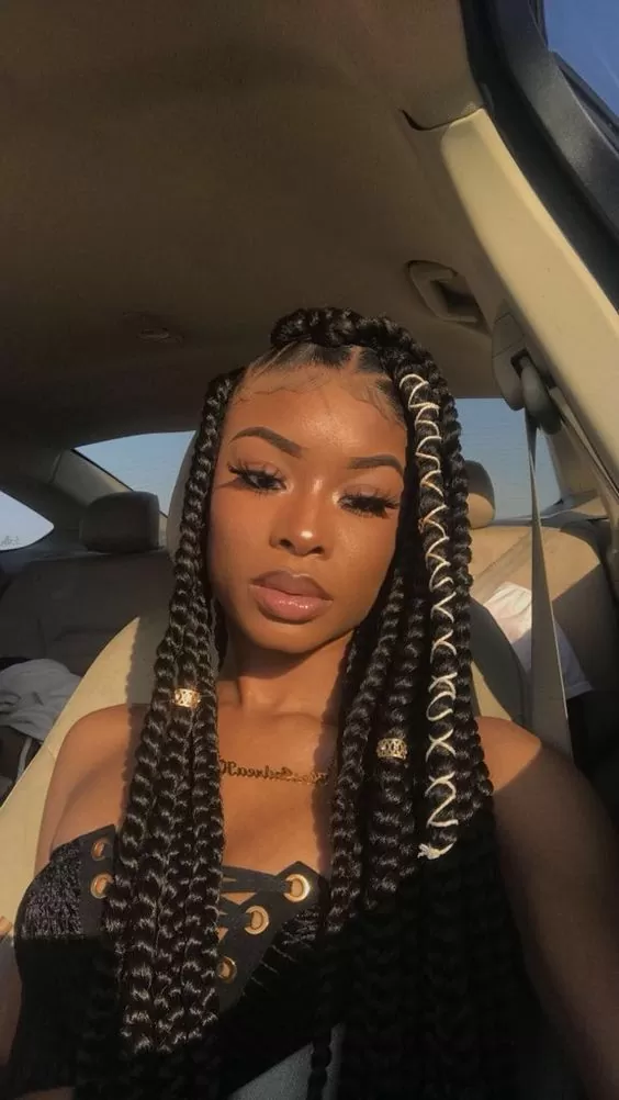 Chunky Red Box Braids With Cord and Beads