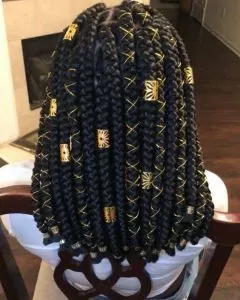 Chunky Shoulder Length Box Braids With Gold Accessories