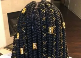 Chunky Shoulder Length Box Braids With Gold Accessories