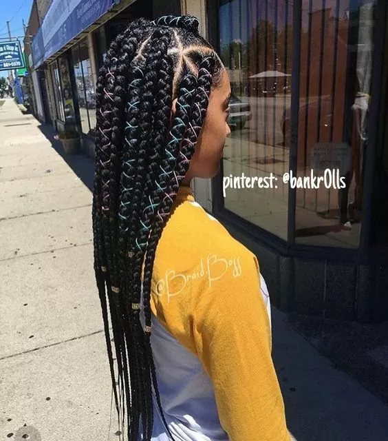 Chunky Red Box Braids With Cord and Beads