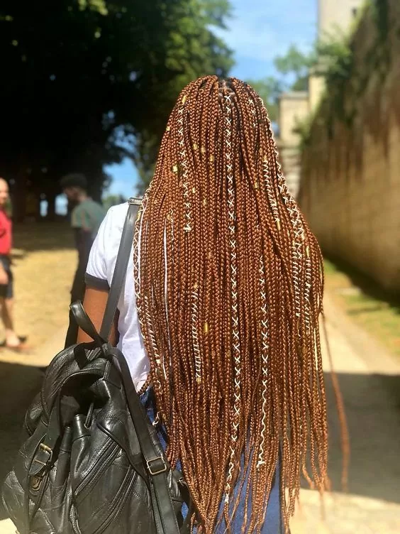 Chunky Red Box Braids With Cord and Beads