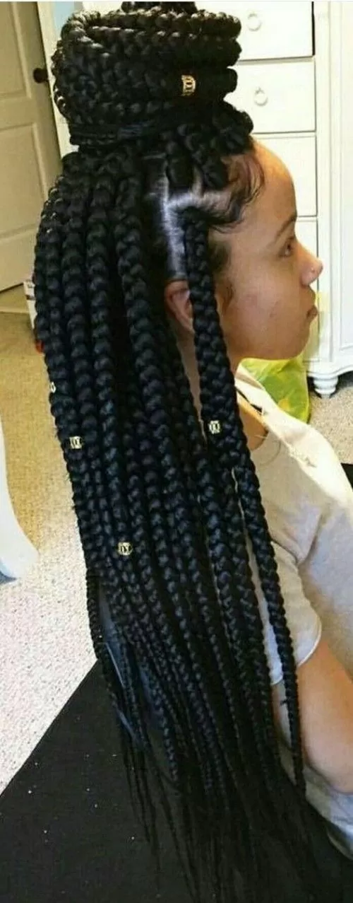 Chunky Red Box Braids With Cord and Beads