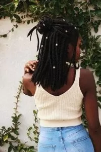 Half Up Half Down Box Braids with Silver Beads