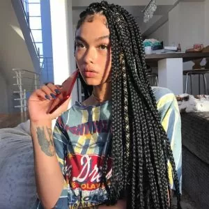 Long Box Braids With Gold Cord