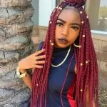 Red Box Braids Half Up Half Down With Gold Beads