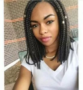 Short Box Braids With Gold Beads