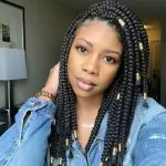 Shoulder Length Box Braids With Chunky Gold Beads