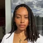 Shoulder Length Box Braids With Rings and Gold Beads