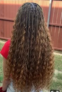 boho box braids with curly hair using rubber band method