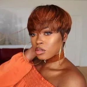 dark brown and copper pixie with arched bang 27 piece wig